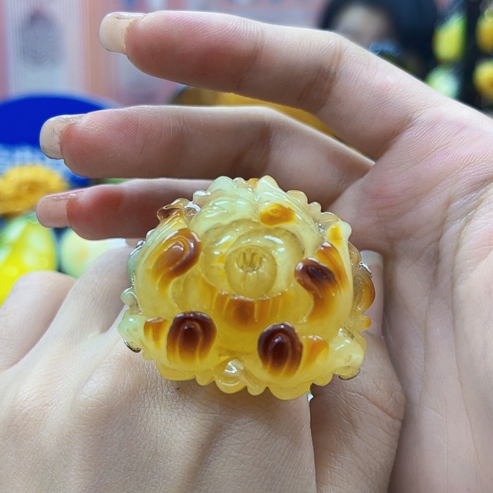 蜜蜡银S925镶嵌裸石戒指