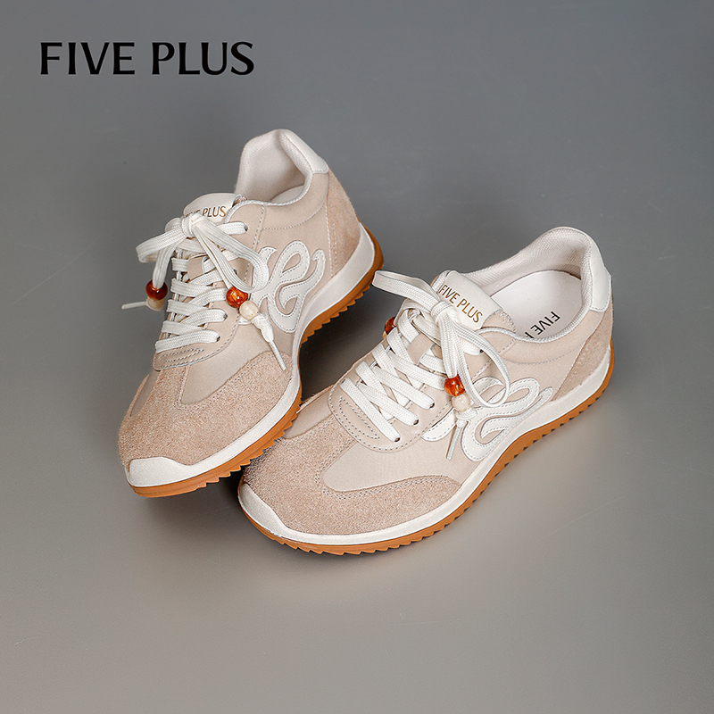 FIVE PLUS增高德训鞋女2025秋季新款时尚百搭拼色透气舒适休闲鞋