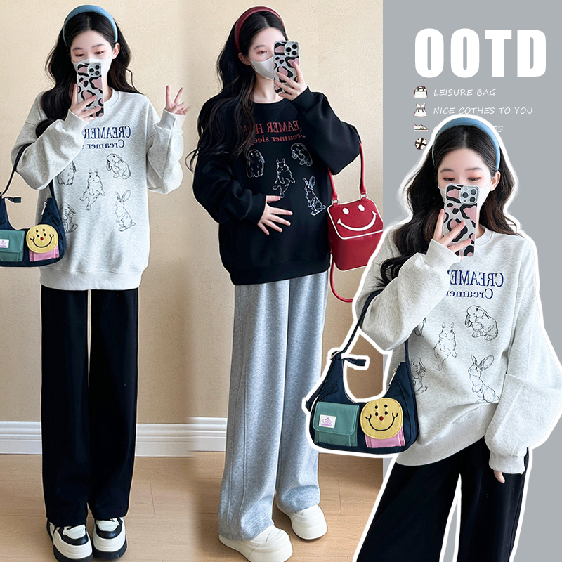 孕妇圆领卫衣2025秋季新款韩版休闲卫衣孕妇