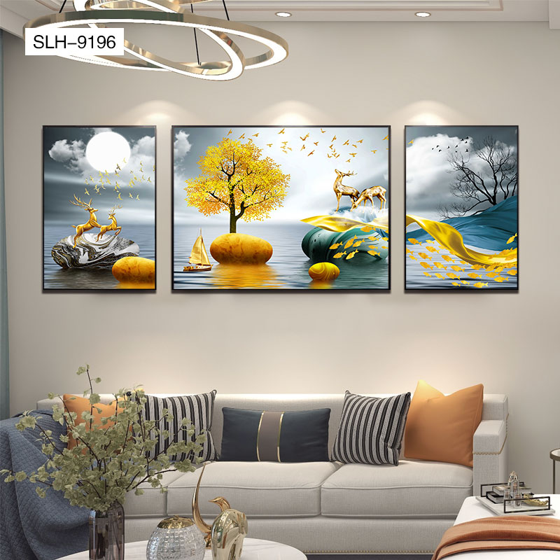 现代装饰画福鹿款（1）客厅装饰画沙发背景墙三联画