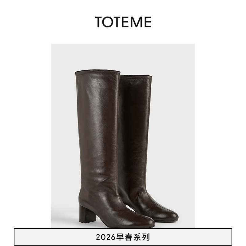 TOTEME棕色DOWNTOWN纳帕皮及膝长靴