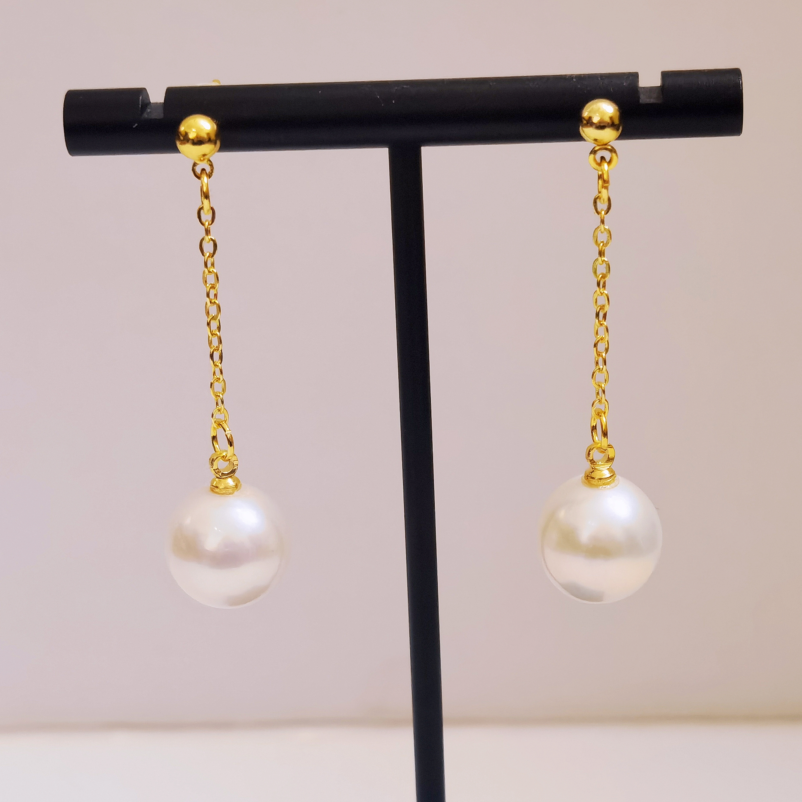 清沧  天然淡水珍珠 通体S925银 正圆大风吹11-12mm耳钉 2016