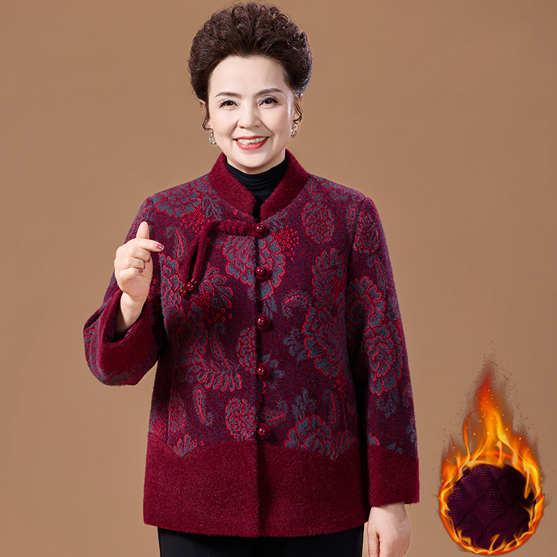 中老年妈妈装秋冬装民族风加绒保暖外套新中式国风棉衣奶奶外套女