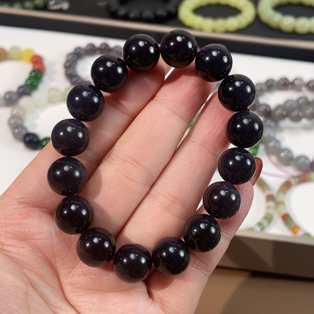 和田玉手链未镶嵌烟紫 12