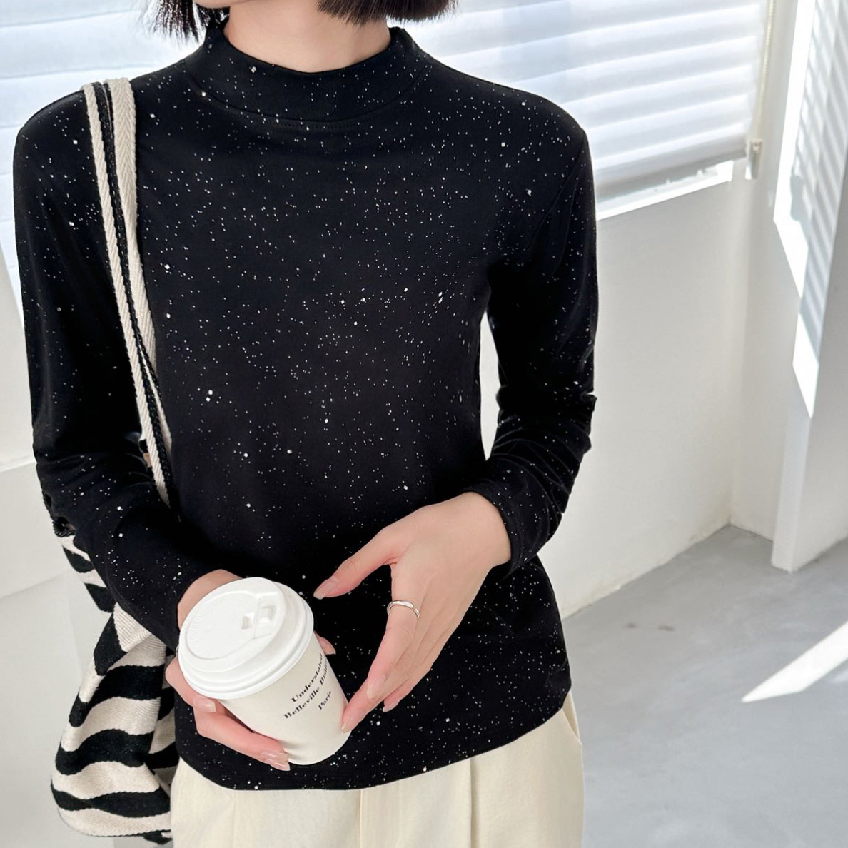 【满天星气质立领】气质百搭时尚显瘦满天星立领长袖打底衫3303