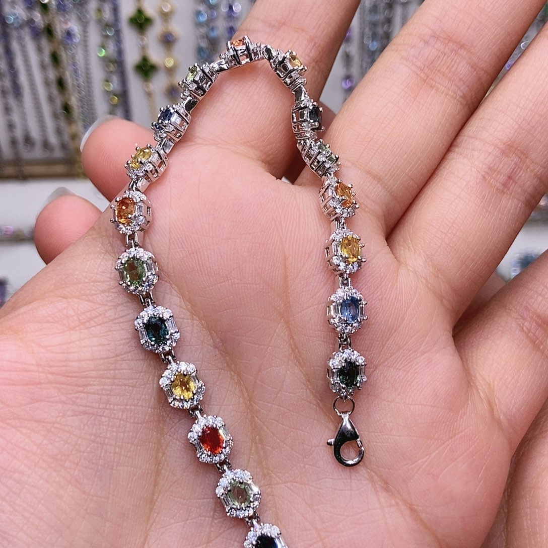 银S925镶嵌彩色蓝宝石手链
