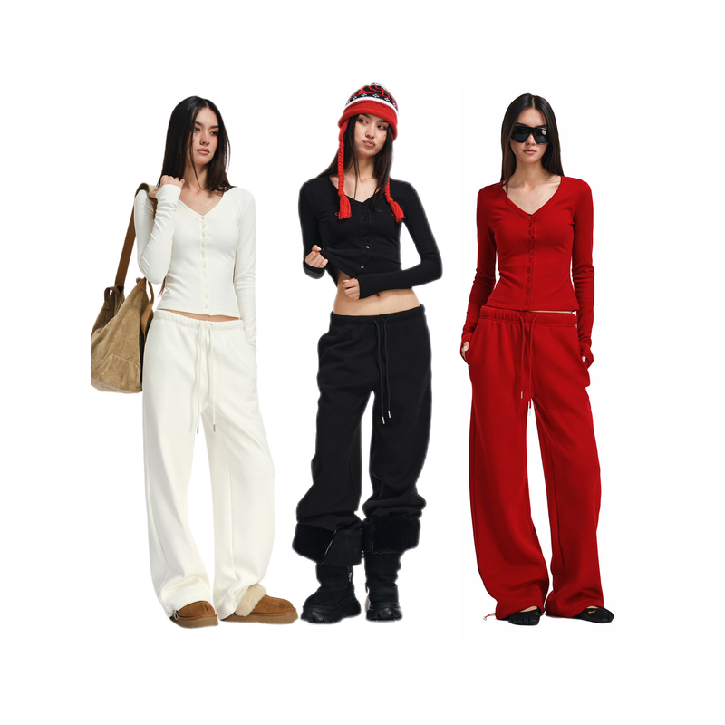 Two little guys*“圣诞限定”天丝磨毛V领上衣+天丝加绒抽绳卫裤