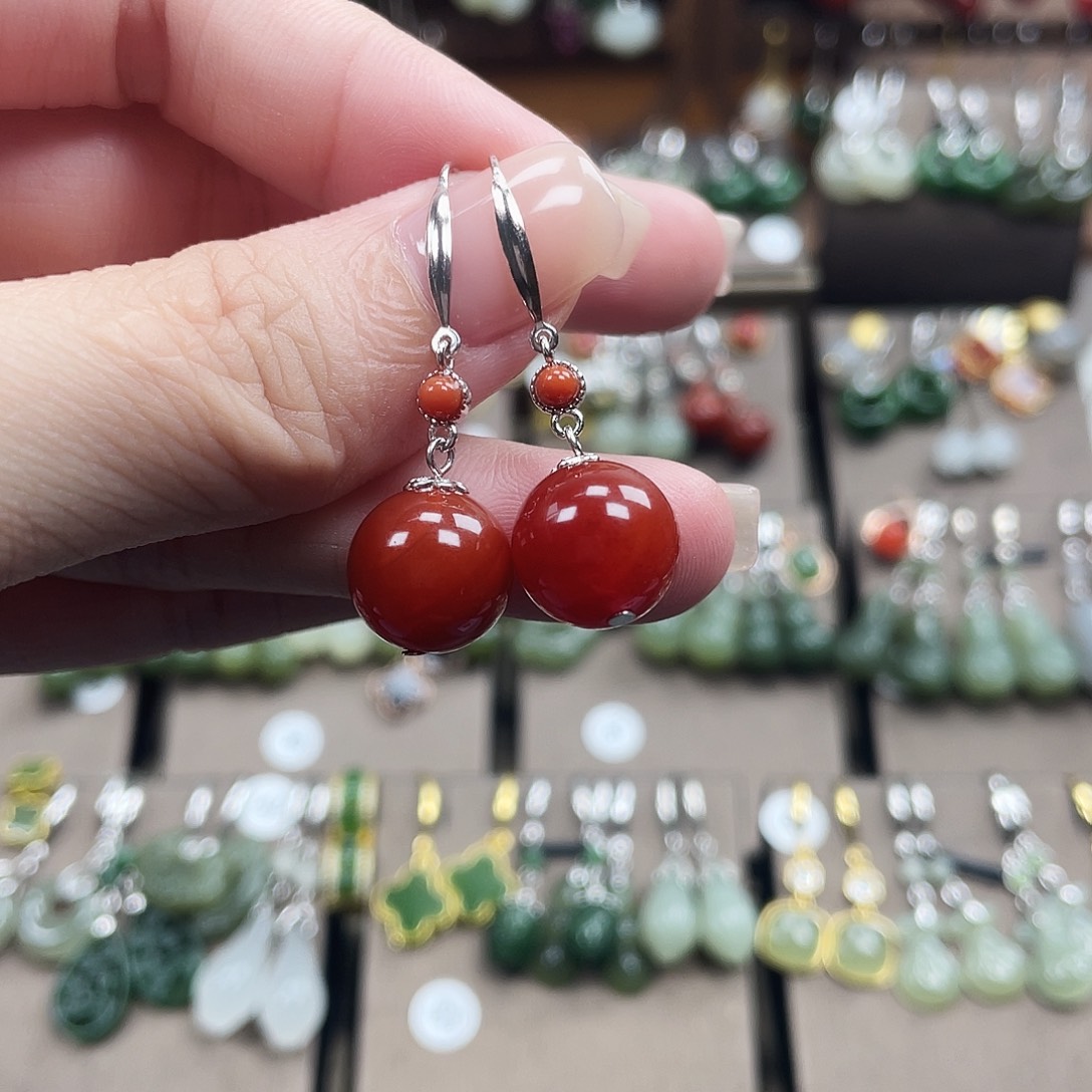 玛瑙/玉髓银S925镶嵌耳坠