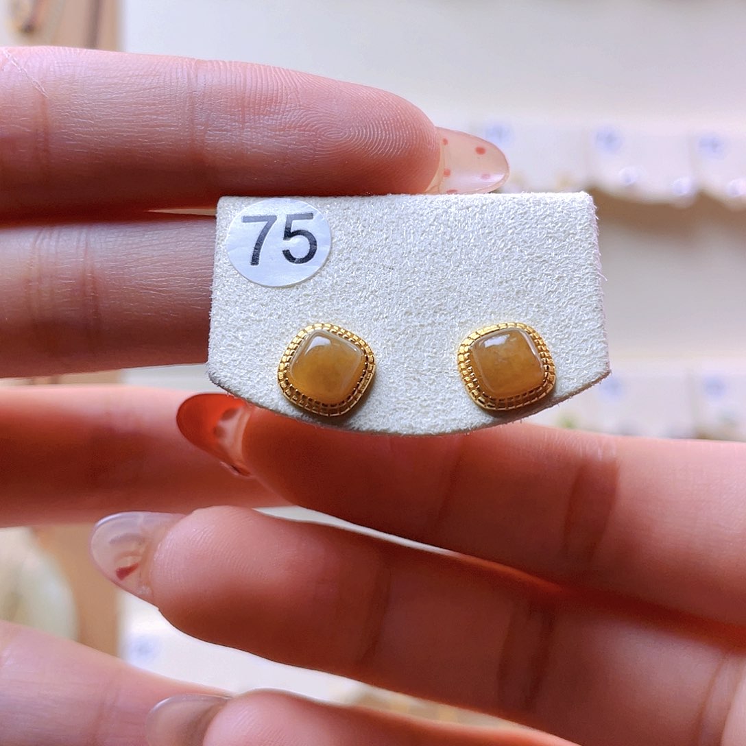 和田玉耳饰银S925镀金镶嵌