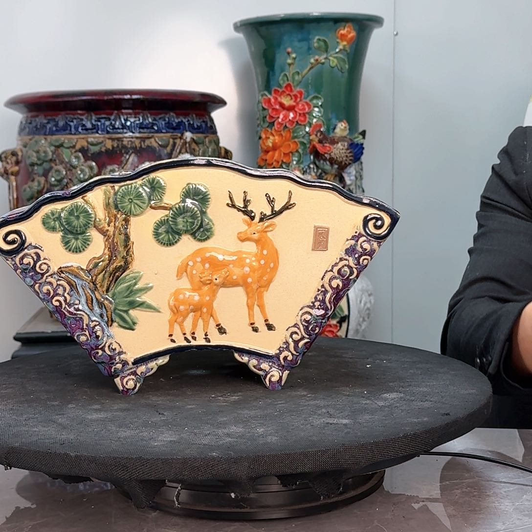 无铅玻璃石湾盆260