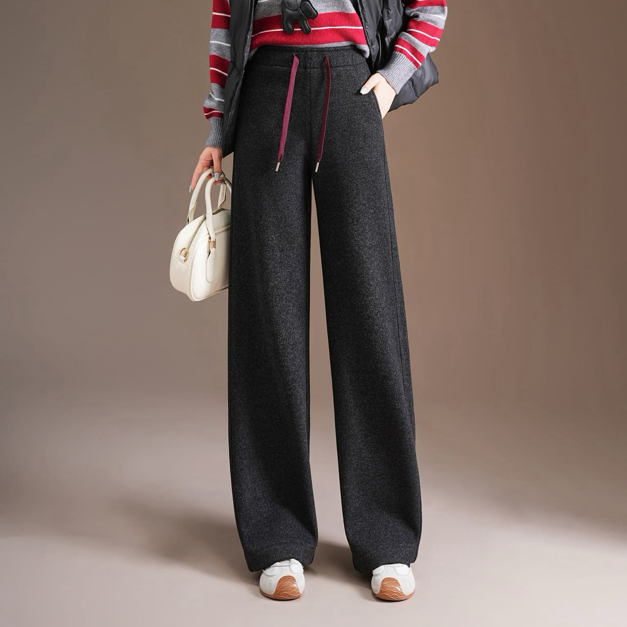 【高级松弛】加绒加厚羊毛昵筒裤女2028冬季松紧腰显瘦垂感直筒裤