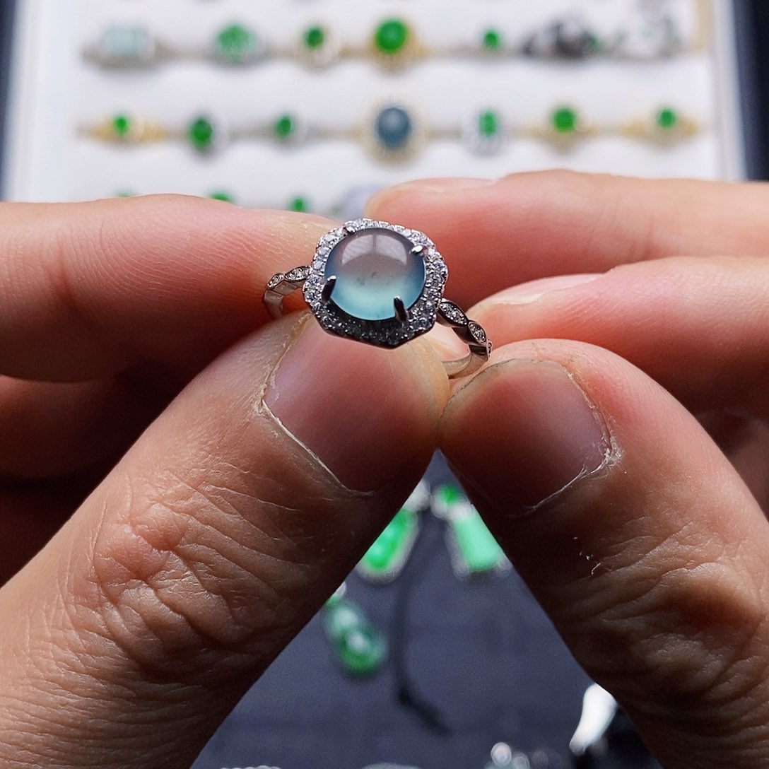 银S925镶嵌戒指翡翠戒指