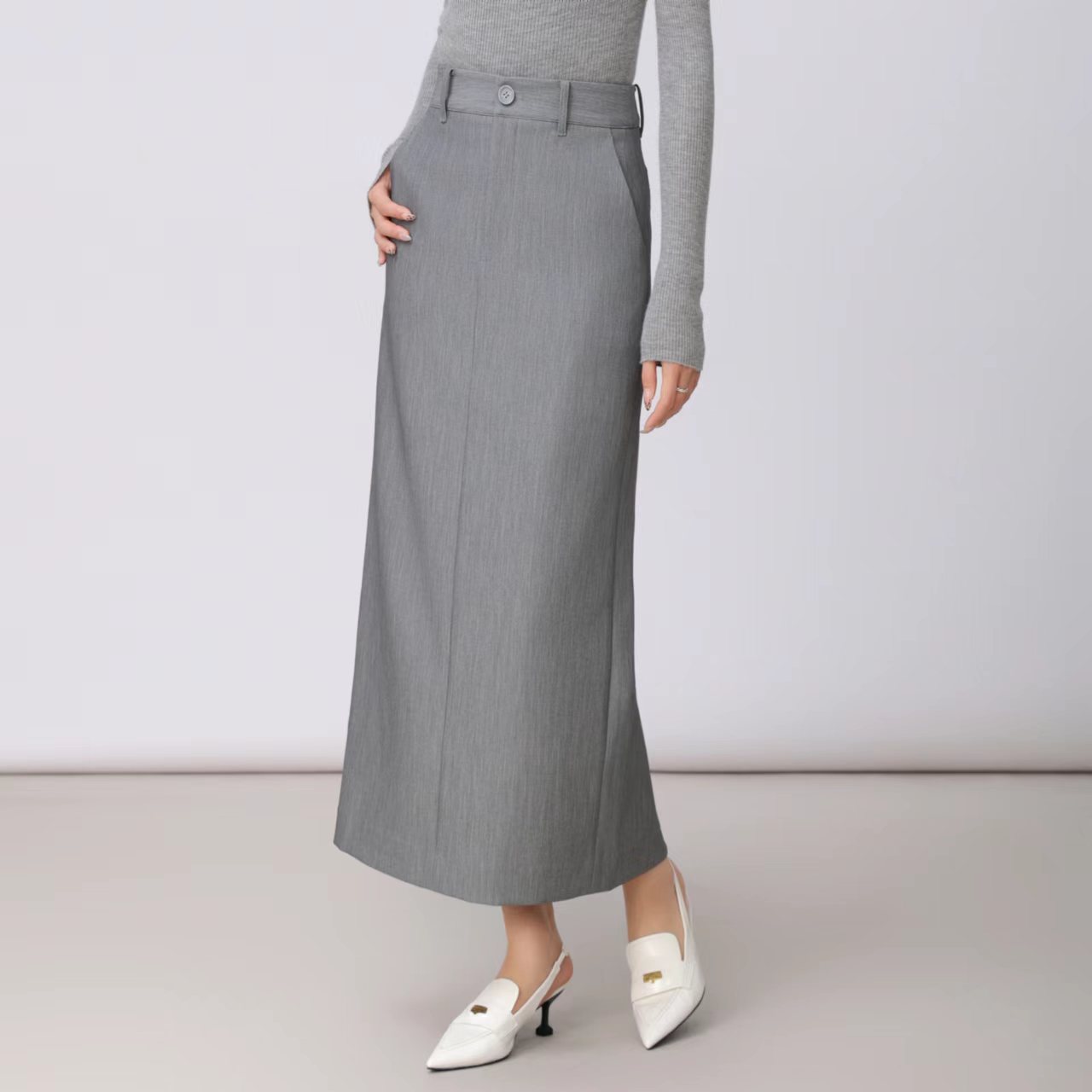 商场同款25春夏气质通勤百搭高腰显瘦直筒开叉半身裙长裙5296472