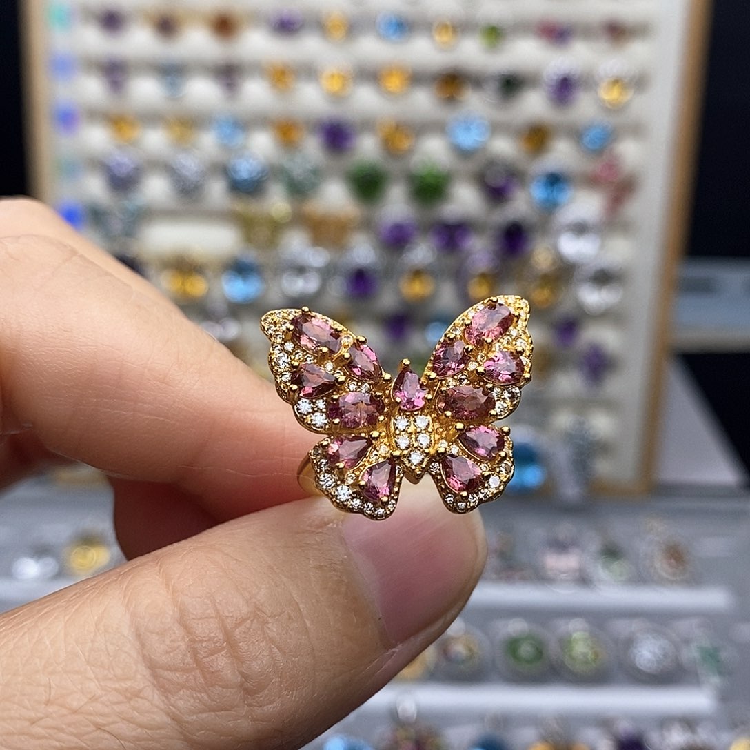 银S925镶嵌戒指碧玺一物一证