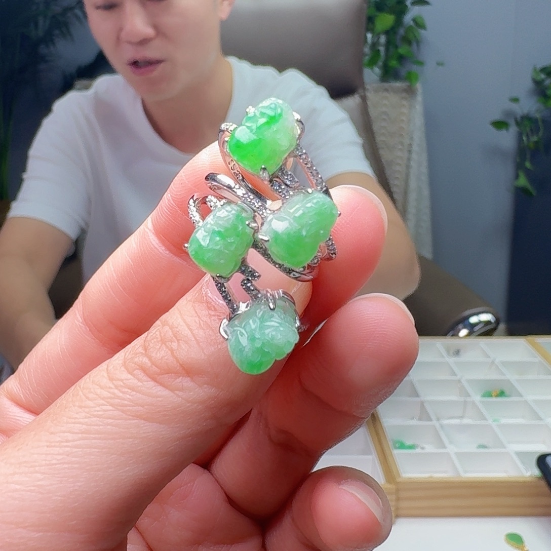 银S925镶嵌戒指翡翠多样性发货其一