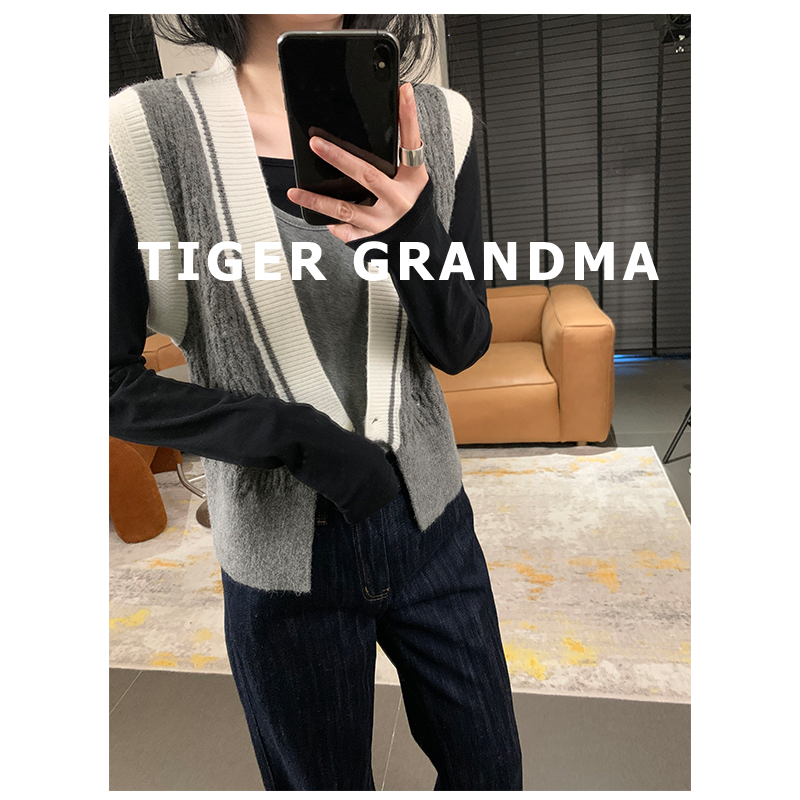 大奇TG 2507 灰白撞色系扣针织马夹