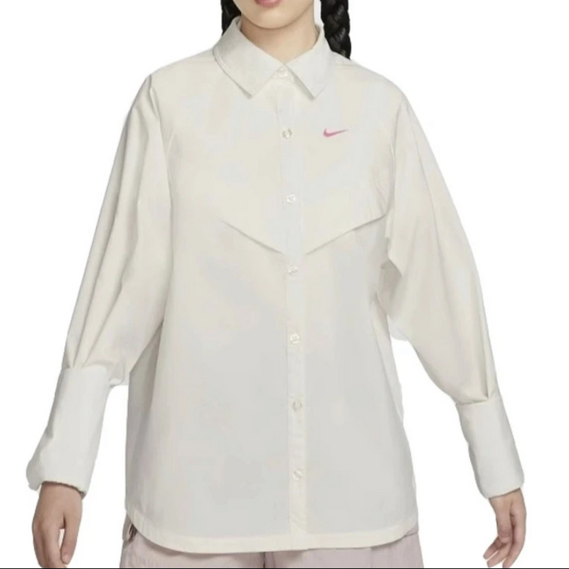 Nike  梭织 长袖超宽松胸部V字形设计长袖衬衫 帆白hm4627-133