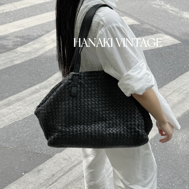 95新 BOTTEGA VENETA/葆蝶家 花绮中古/BV黑色大号托特单肩包