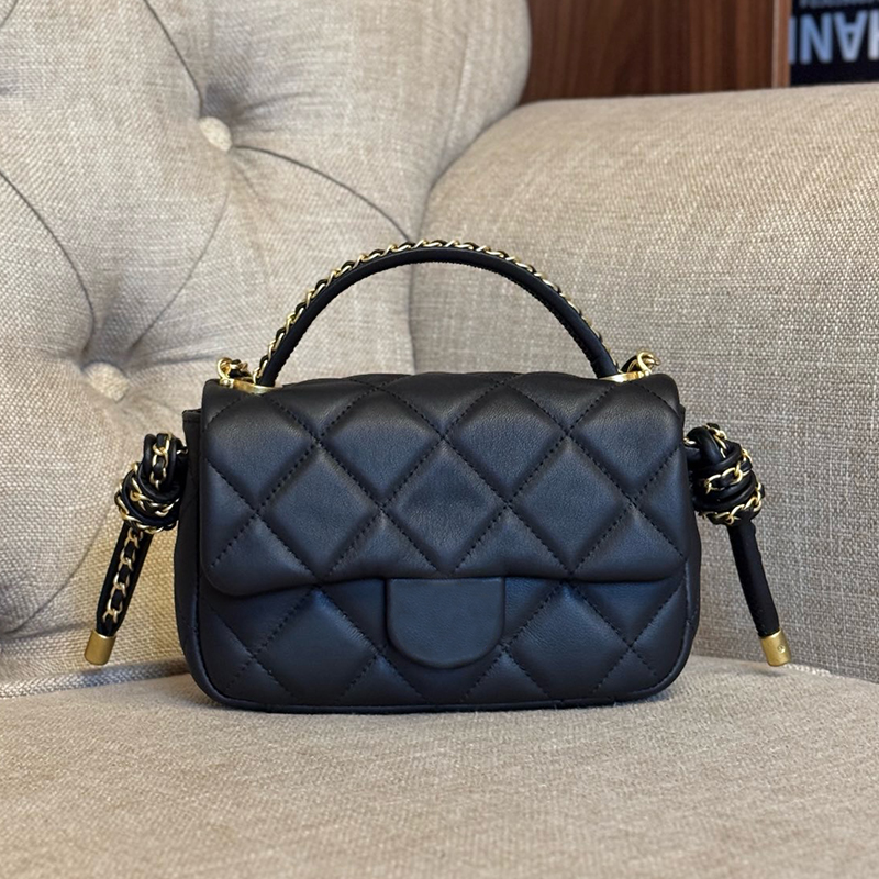 小香风羊皮25c航海绳结口盖包百搭手提包真皮单肩斜挎包时尚款