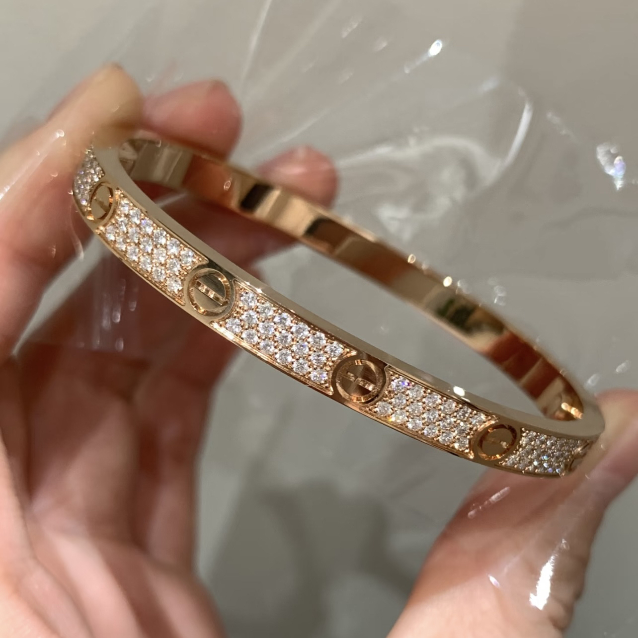 实验室培育钻石18k金新版镶嵌满钻满天星宽版手镯