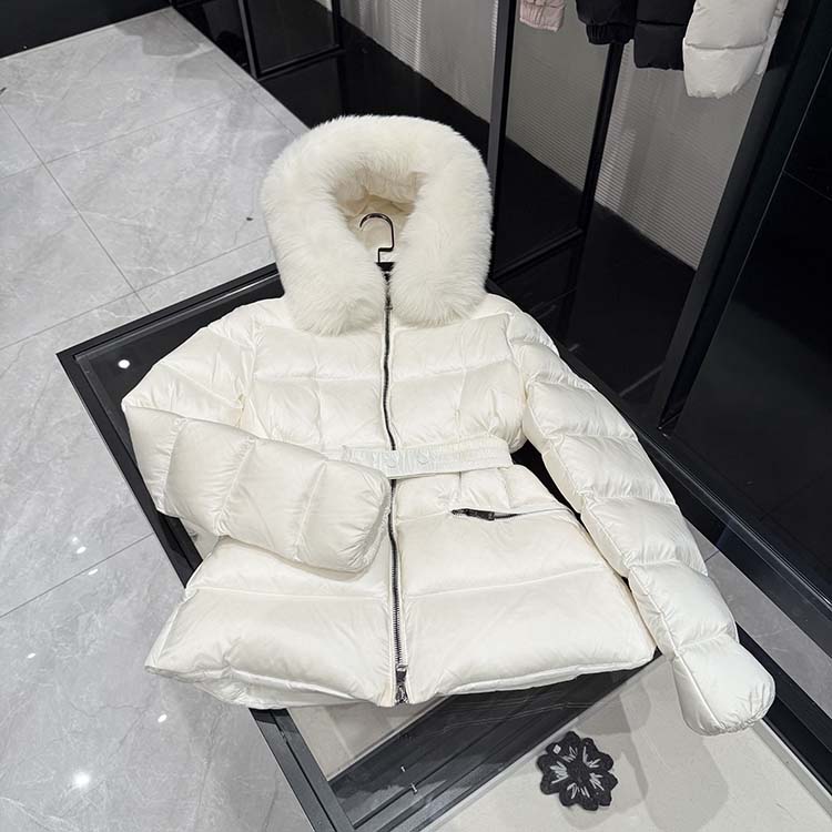 25年秋冬新款 时尚休闲收腰斜拉链拼接毛毛领连帽羽绒服-8815