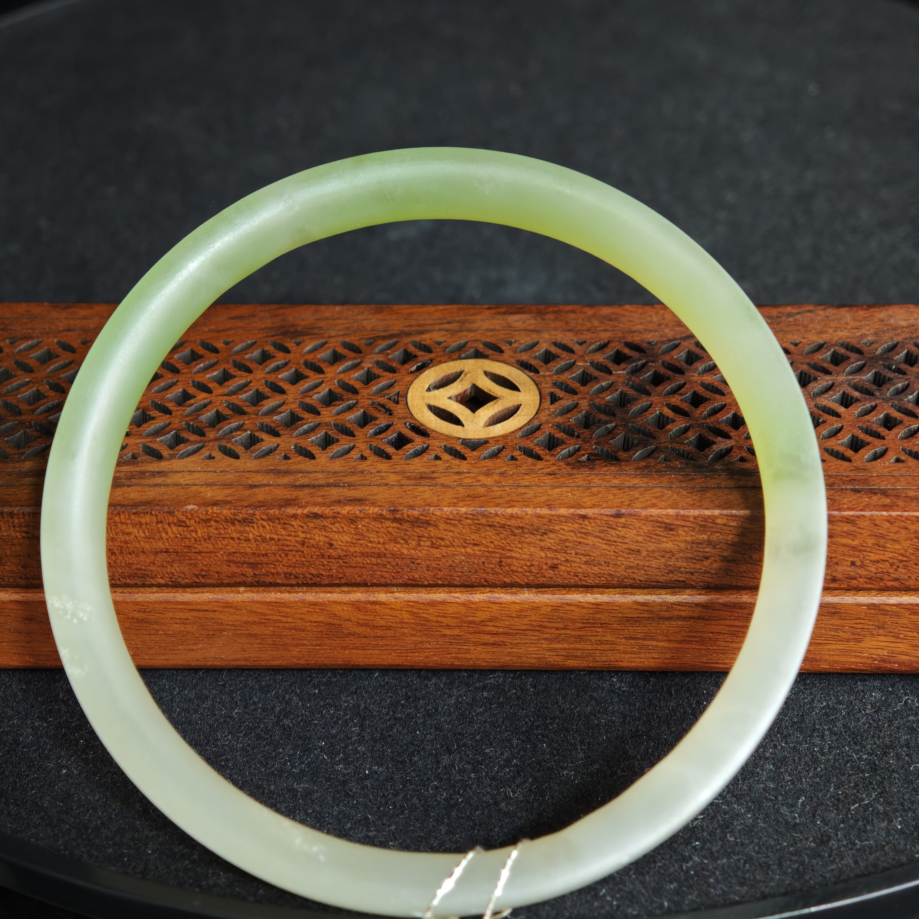 【國玉晓芸】6550孤品公主镯形翠青和田玉手镯59#圈口