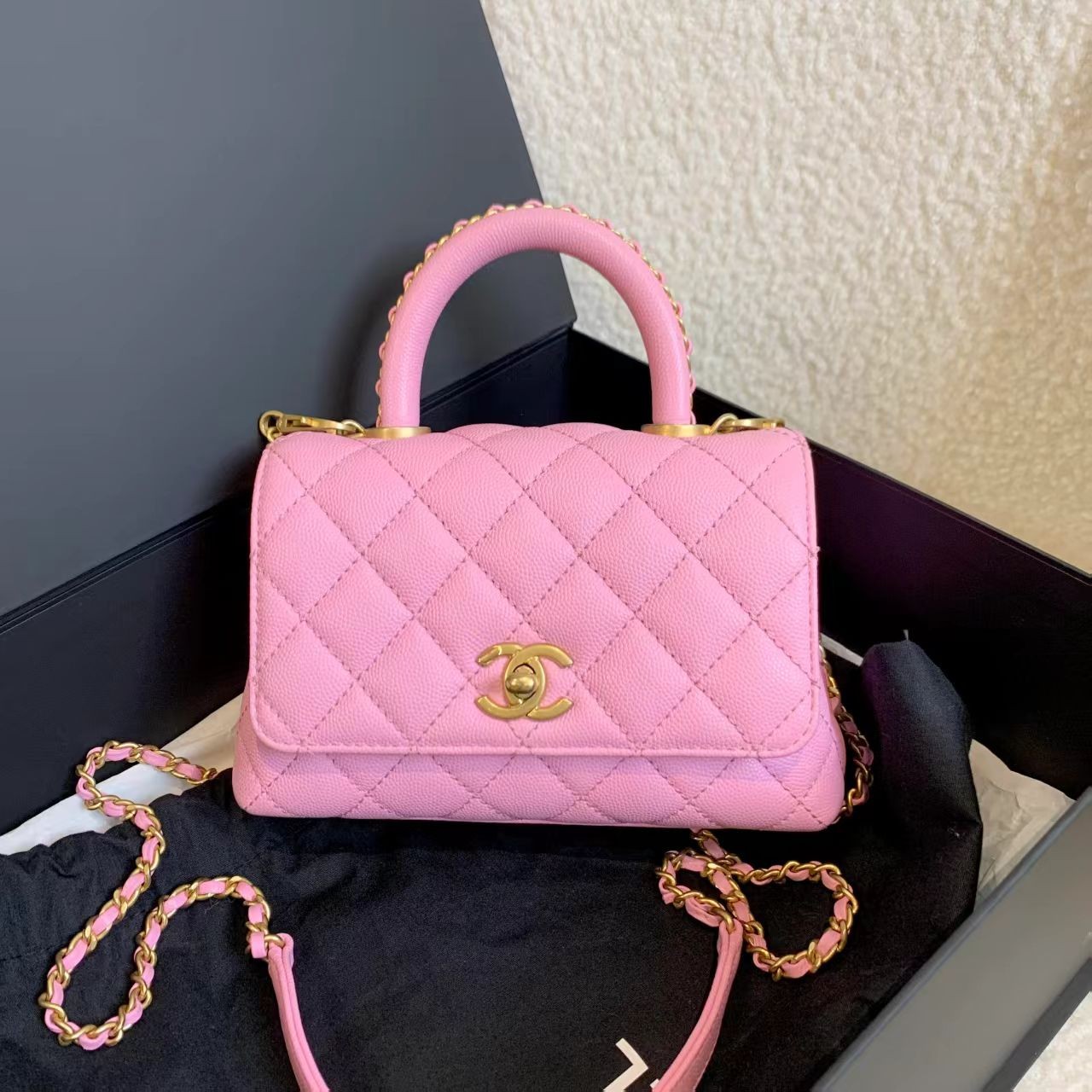 99新 Chanel/香奈儿 壹臻/锦葵紫皮穿链手柄handlemini 45469837