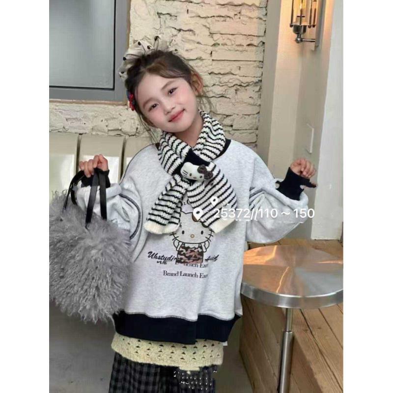 【新疆包邮】中童一体绒KT猫带围巾卫衣01405