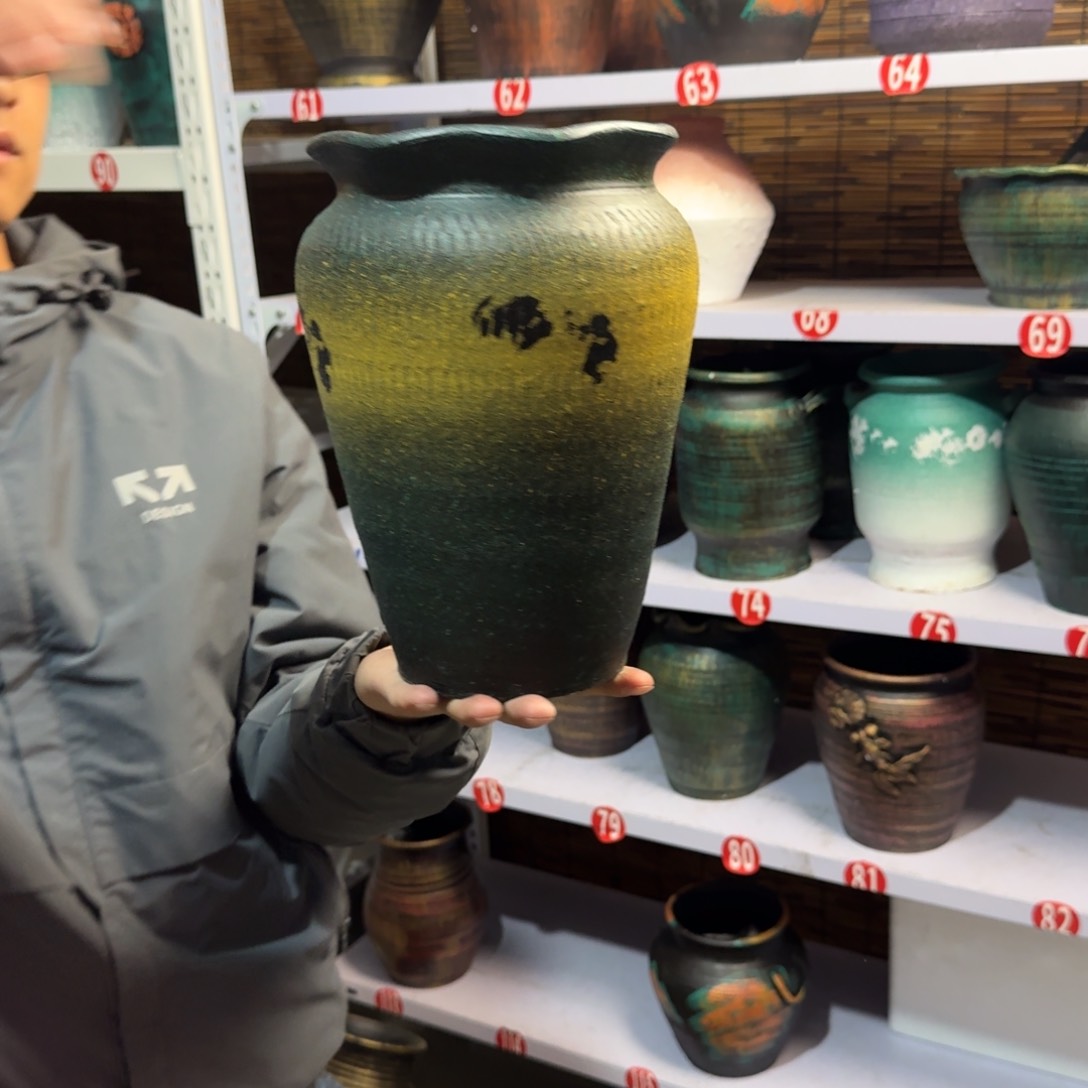 红陶红陶浮雕花盆炸炸炸