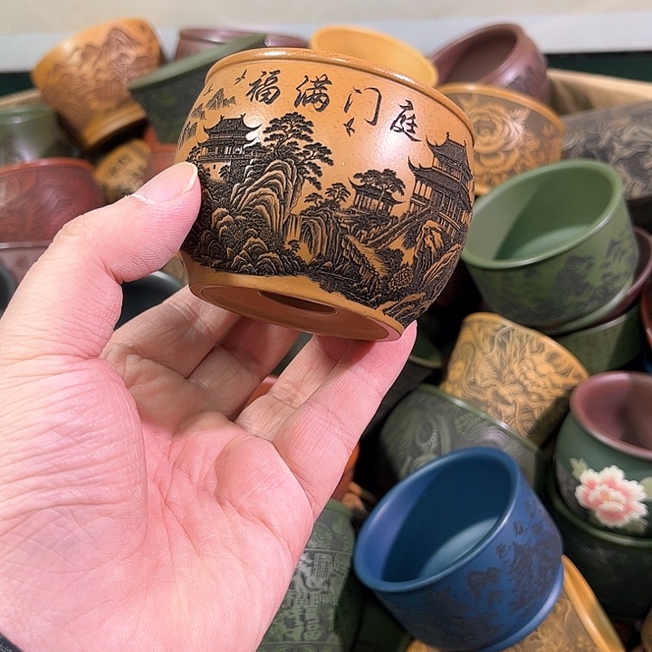 茶杯绿泥全手工紫砂主人杯