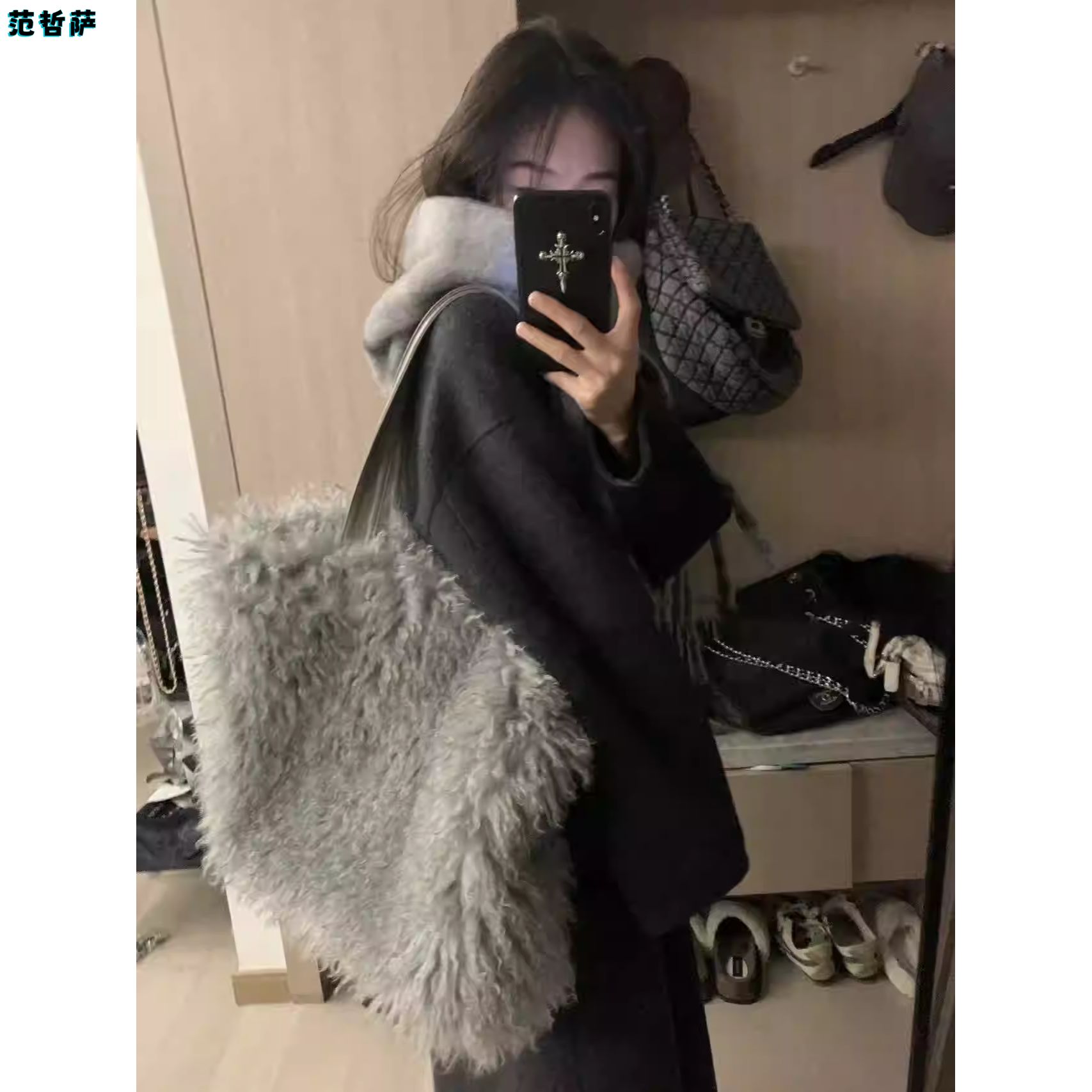 2025早秋大容量毛毛包新款灰色慵懒风感不掉毛休闲手提单肩包