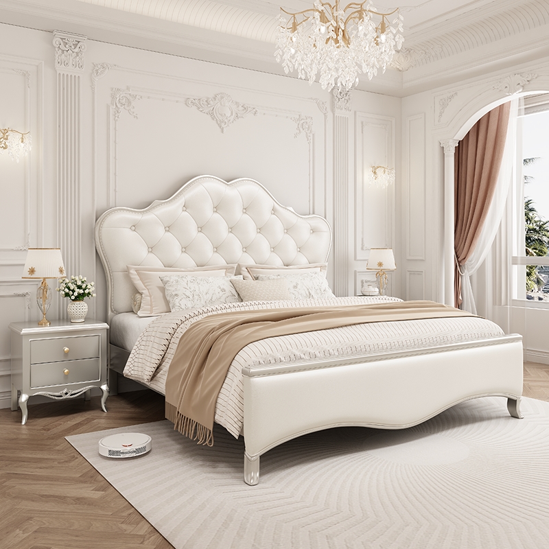 美式轻奢实木床真皮床法式主卧婚床现代简约云朵床储物高箱双人床