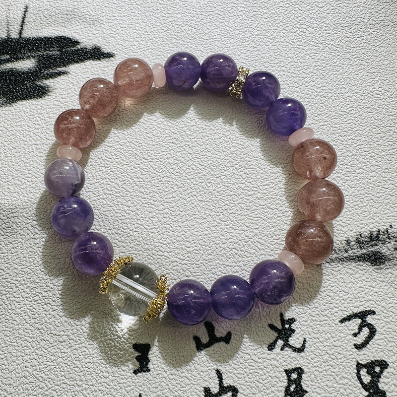 原创设计款天然紫草莓晶单圈手串