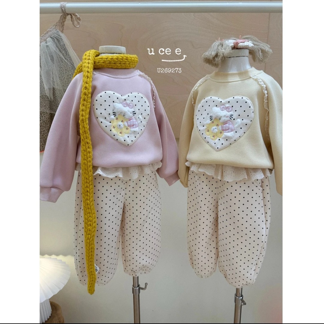 釉兮  秋冬女童加绒新款时尚波点套装上衣卫裤两件套