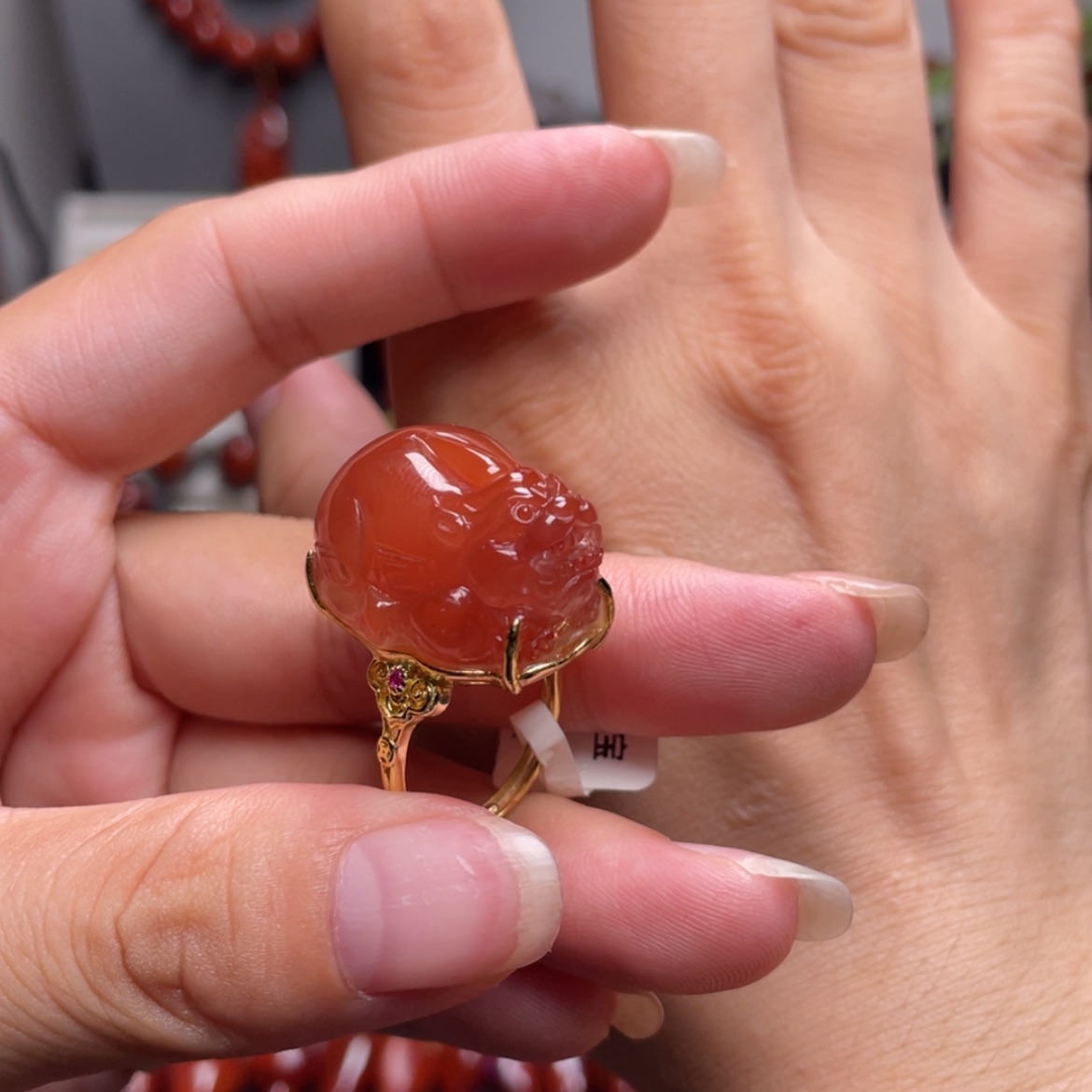 【闪购商品】南红玛瑙大貔貅戒指银S925镶嵌