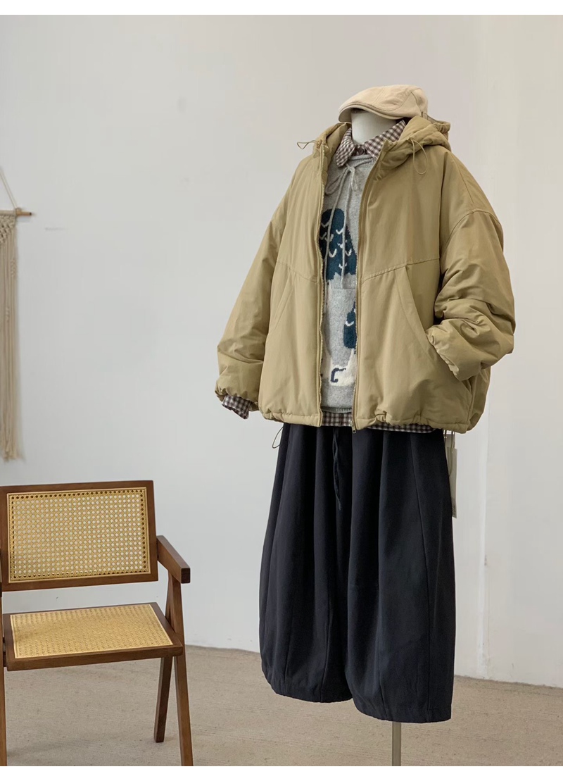 寻依家#见川冬季新韩版宽松大码胖mm慵懒连帽抽绳棉服外套825583