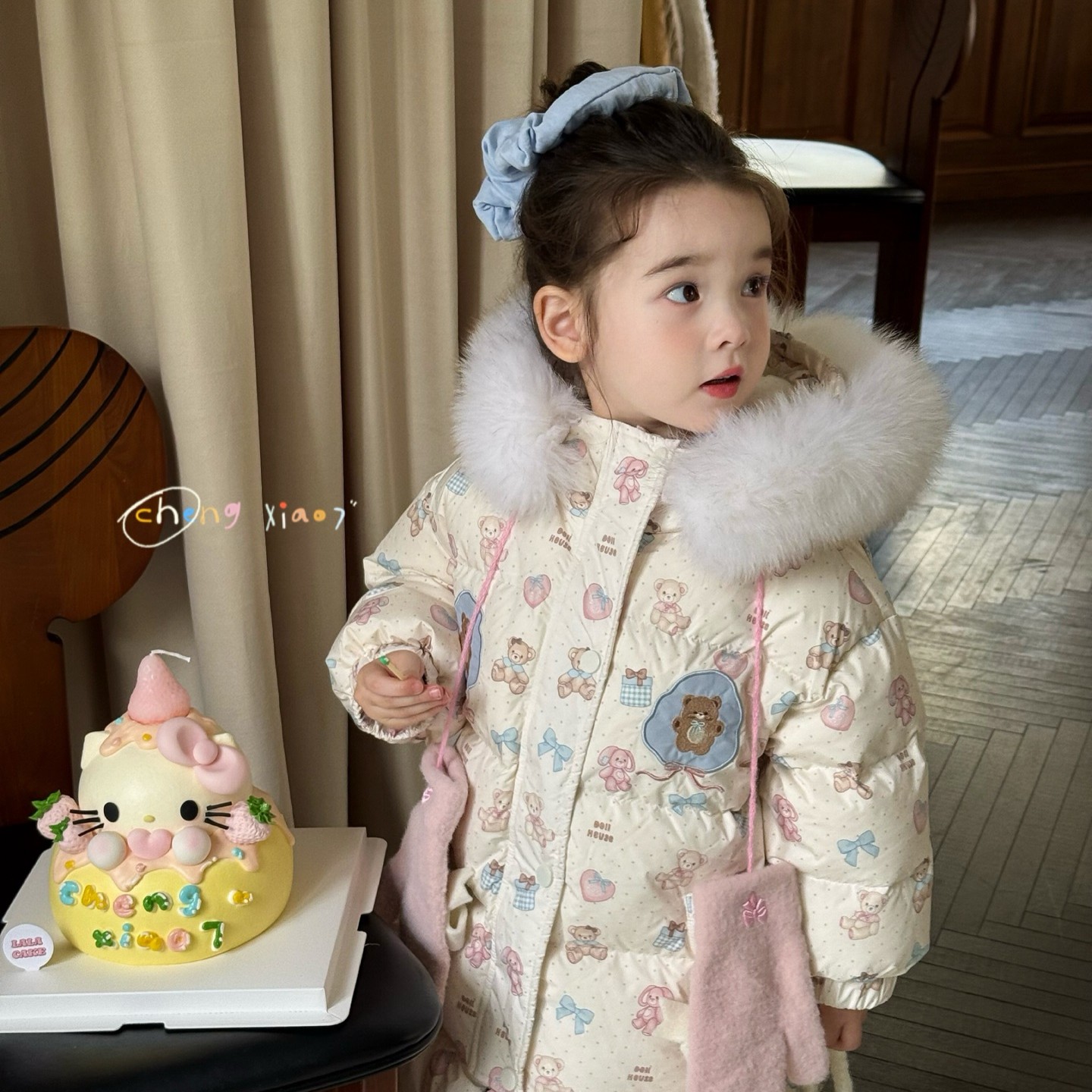 纯色外套休闲风女童羽绒毛领童装拉链厚款