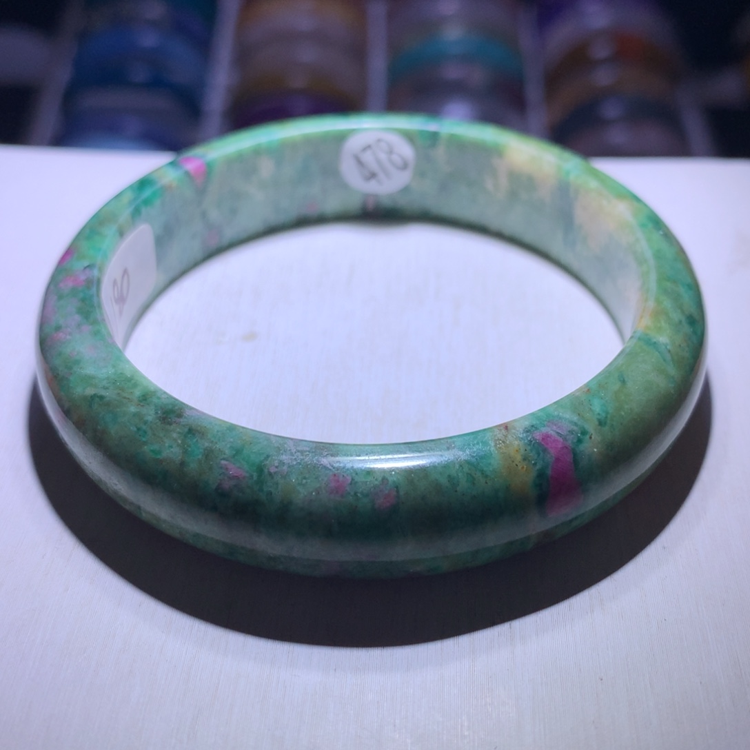 手镯黄晶银S925镶嵌红绿宝58.4圈