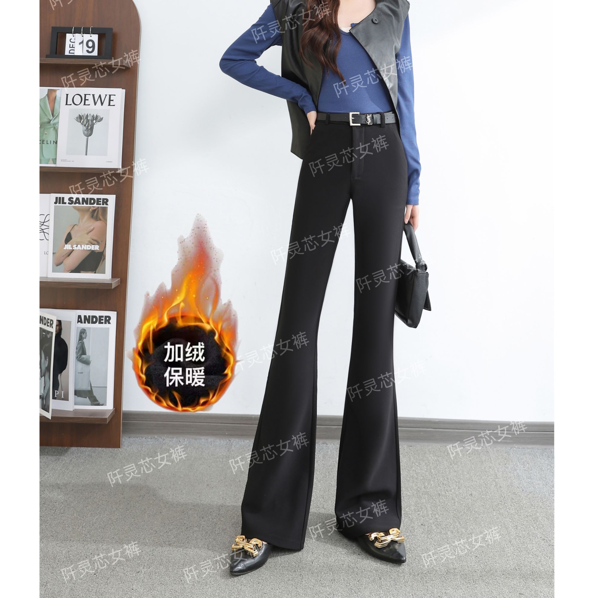 810【定制不起球】显瘦显腿长提臀微喇西装女裤高腰修身弹力马蹄裤