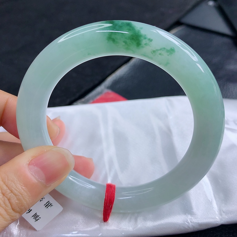 57圈缅甸天然翡翠A货冰飘花圆条手镯时尚百搭女款手镯