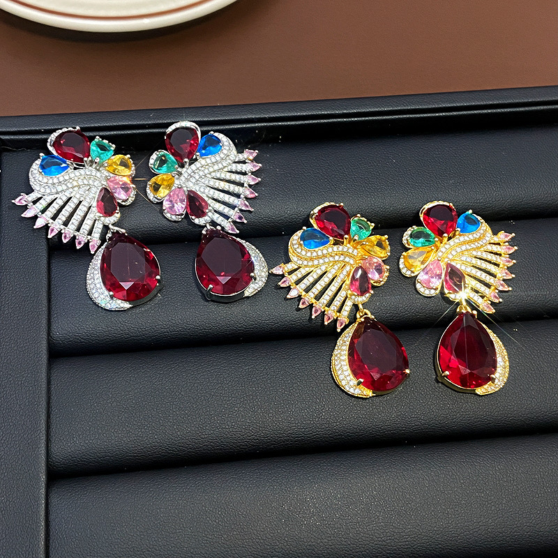 纯铜锆石耳饰 宫廷风复古夸张花朵耳环时尚气质精致耳钉