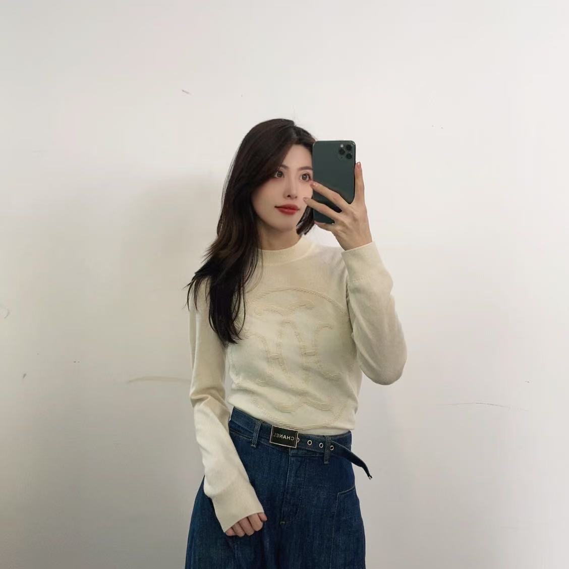 95新 Hermes/爱马仕 麦殿/针织毛衣女款白色36码/250301DJHQC11