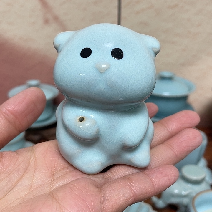 杯子天青猫咪茶宠香插两用