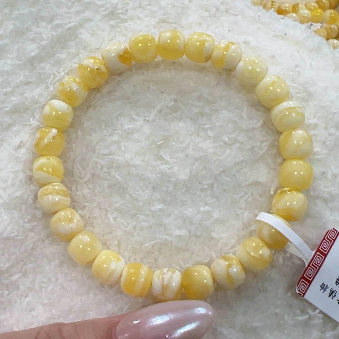 蜜蜡手链未镶嵌瓷白花微瑕15圈口福利