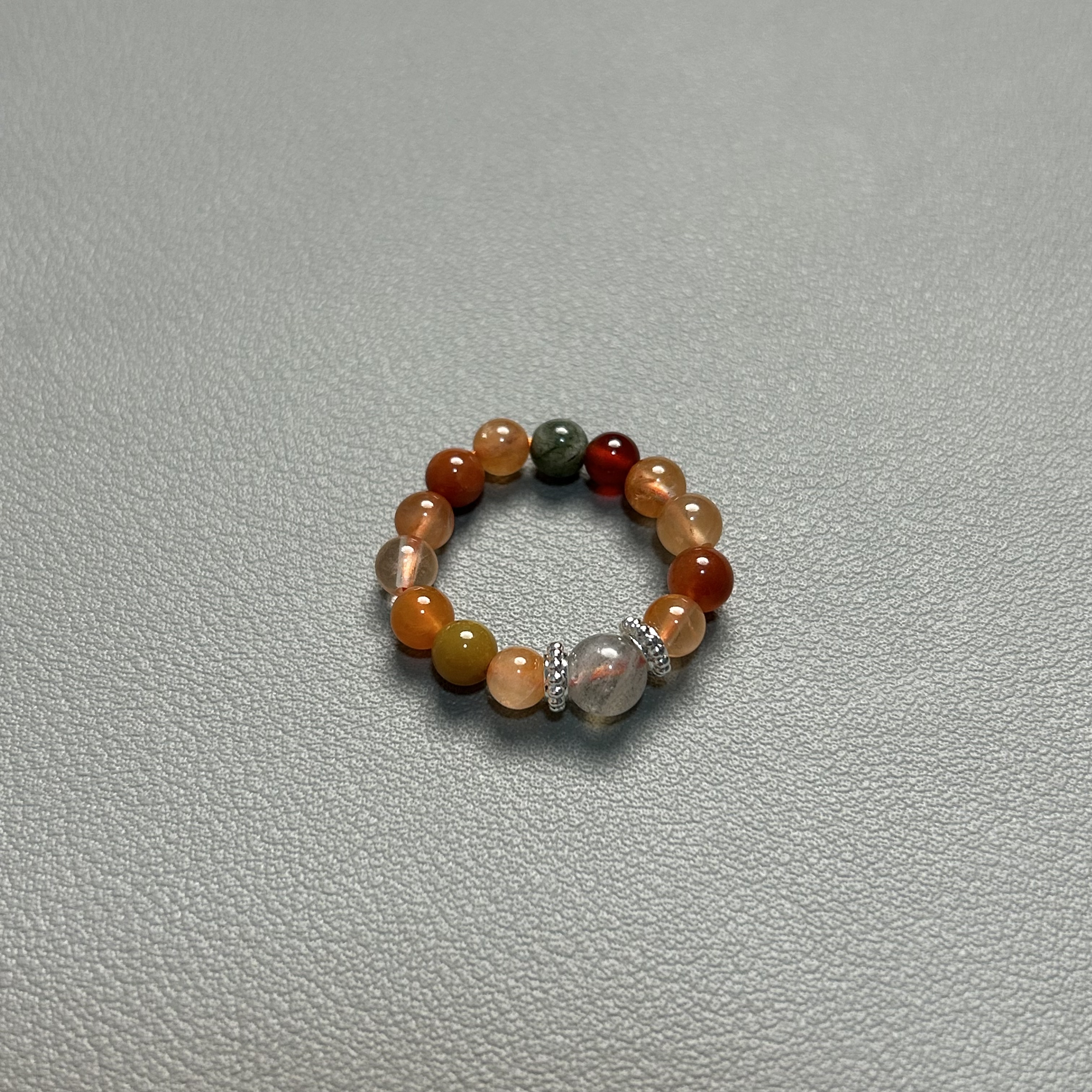 J003，天然福禄寿配灰月光石戒指，4-5mm，多样性发其一