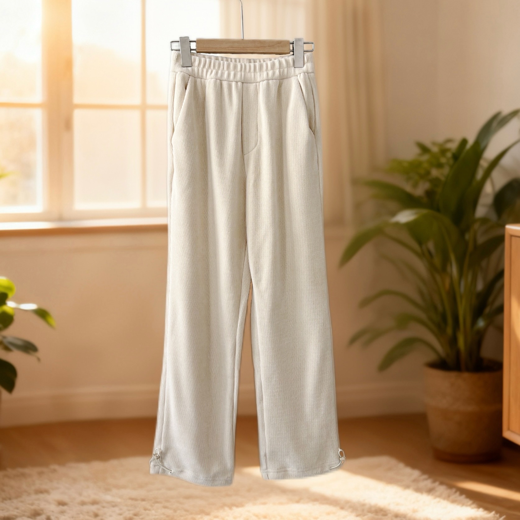 玲姐定制-舒适松紧腰直筒灯芯绒秋冬休闲裤雪尼尔裤子541215