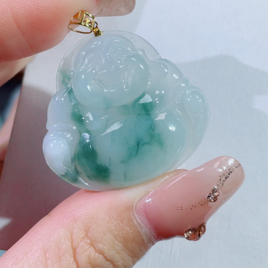 翡翠颈饰18K金镶嵌佛公
