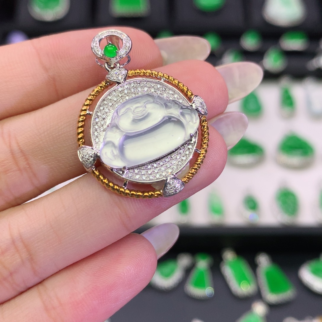 翡翠18K金镶嵌吊坠(不含链)