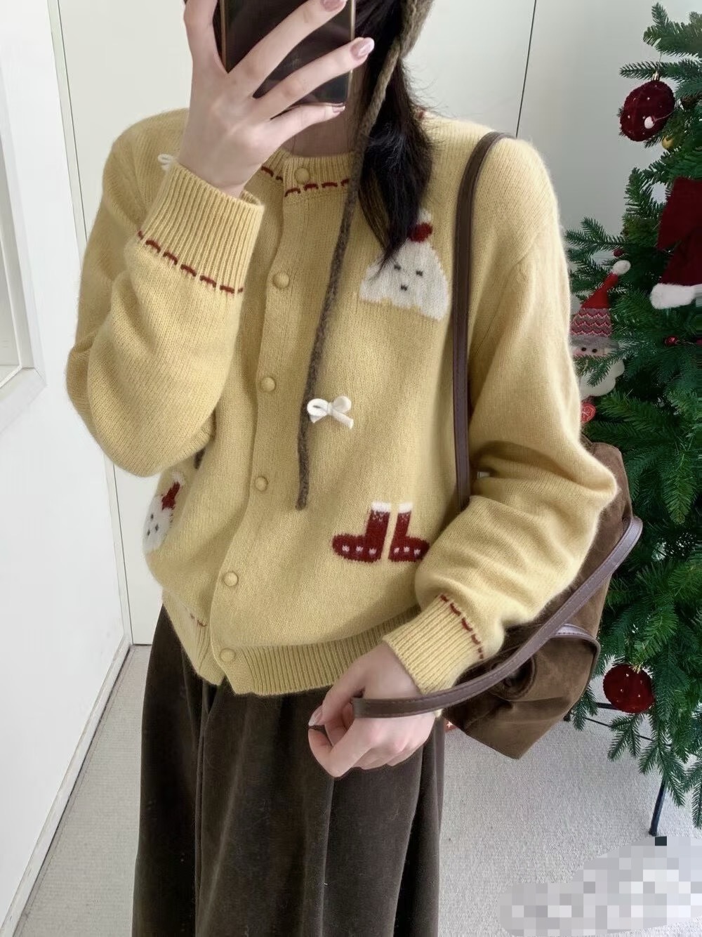【鑫绒毛衣】提花长袖包袖针织毛针织衫网红圆领复古开衫款A134