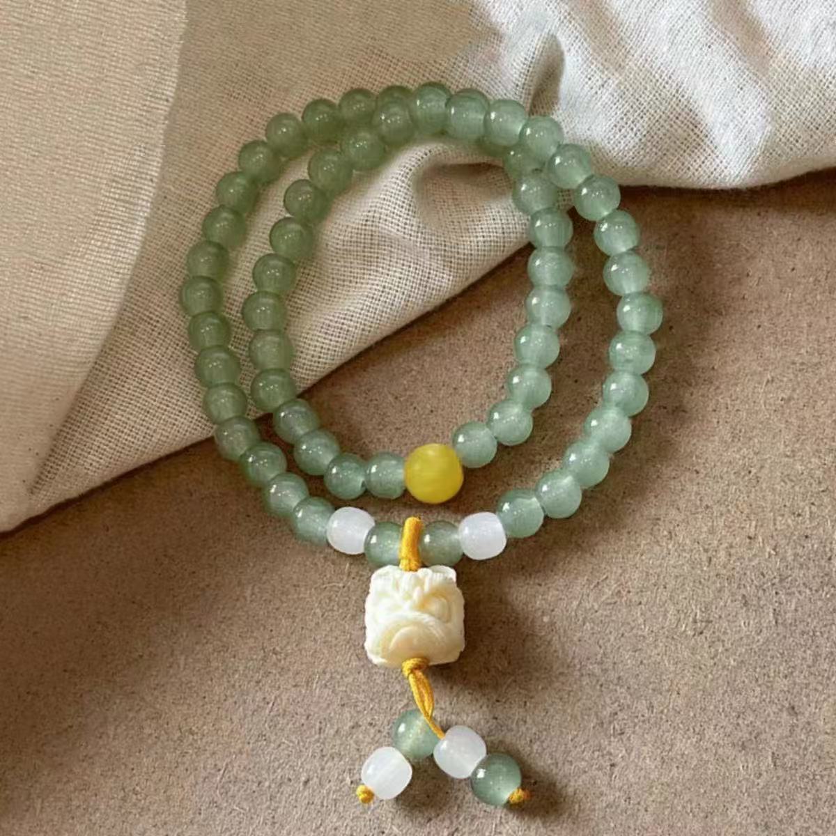 国风醒狮绿色双圈手链S136